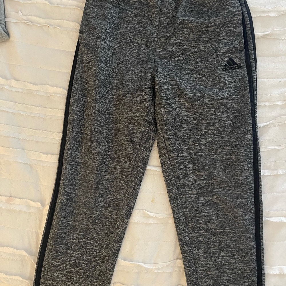 adidas Kids Gray Heather Joggers with Black Side Stripes